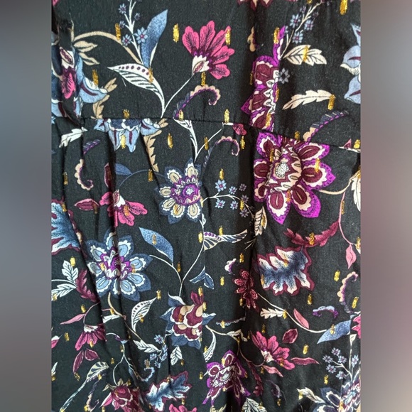 Lane Bryant Black Metallic Floral Bubble Sleeve Tie Neck Tiered Midi Dress 20 - Picture 10 of 12